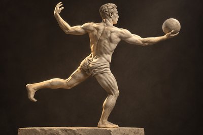 a statue of a man holding a ball
