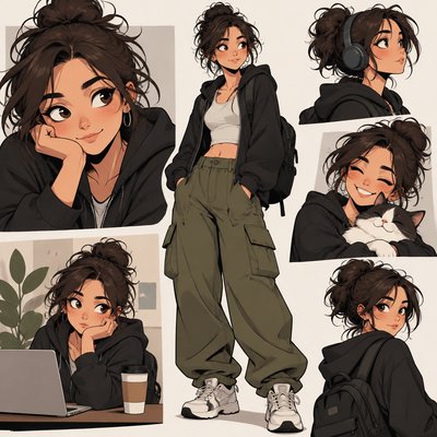 If you want to describe this style to an artist or use it in an AI art prompt, call it expressive anime-inspired cartoon illustration with stylized proportions, sketchy dark line art, glossy highlights and cel shading.
