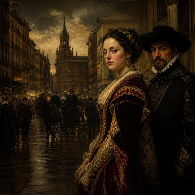 urban street with city activity — Madrid Art Style