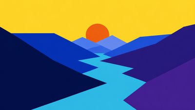 a vast valley with a river winding toward distant mountains at sunrise, no people, no text