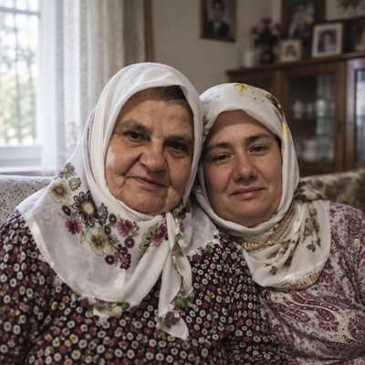 a couple of women sitting next to each other