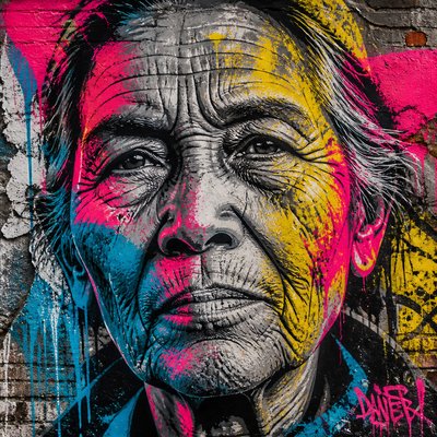 close-up portrait of an elderly person with expressive weathered features