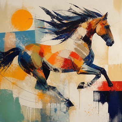 a galloping horse with flowing mane, side view