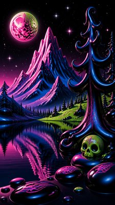 a tranquil mountain lake beneath a starry night sky, no people, no text