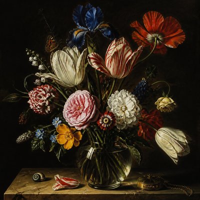 bouquet of flowers in a glass vase
