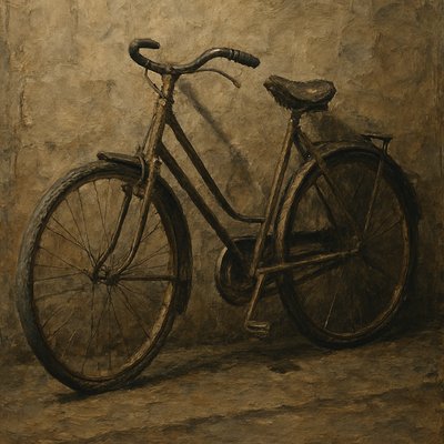bicyle resting against a wall