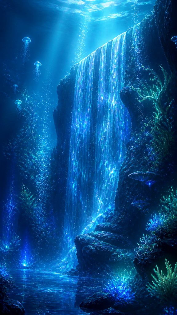 towering waterfall cascading down a cliff