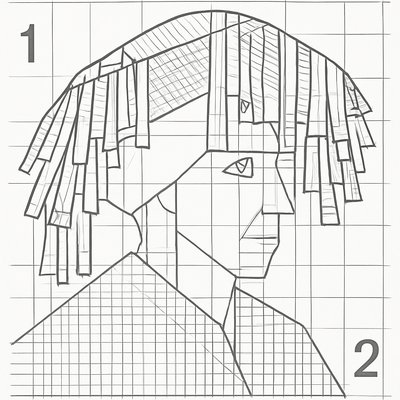 a drawing of a woman's head with lines on it