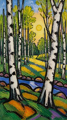 a serene birch forest in soft morning light, no people, no text