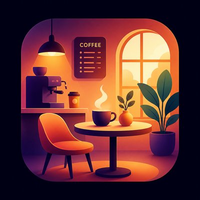 cozy cafe interior with warm lighting