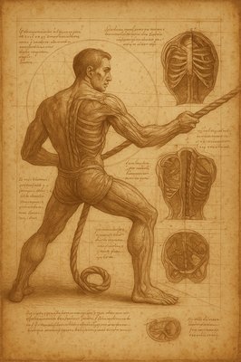a drawing of a man holding a stick