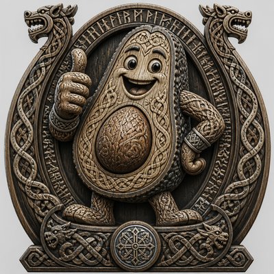 a happy avocado character giving a thumbs up, bold readable design on a plain background, no text