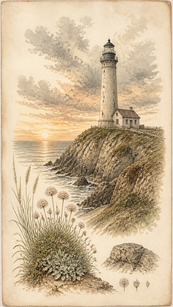 a lone lighthouse on a cliff at dusk under a dramatic sky, no text or lettering
