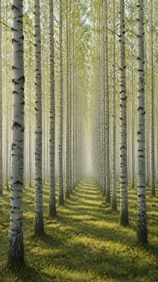 a serene birch forest in soft morning light, no people, no text