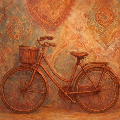 bicyle resting against a wall