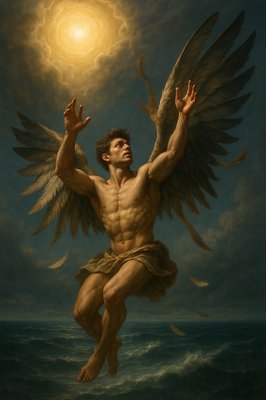 a painting of a man with wings in the air