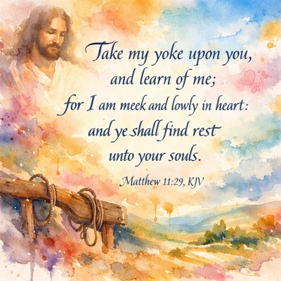 “Take my yoke upon you, and learn of me; for I am meek and lowly in heart: and ye shall find rest unto your souls.” (Matthew 11:29, KJV)

