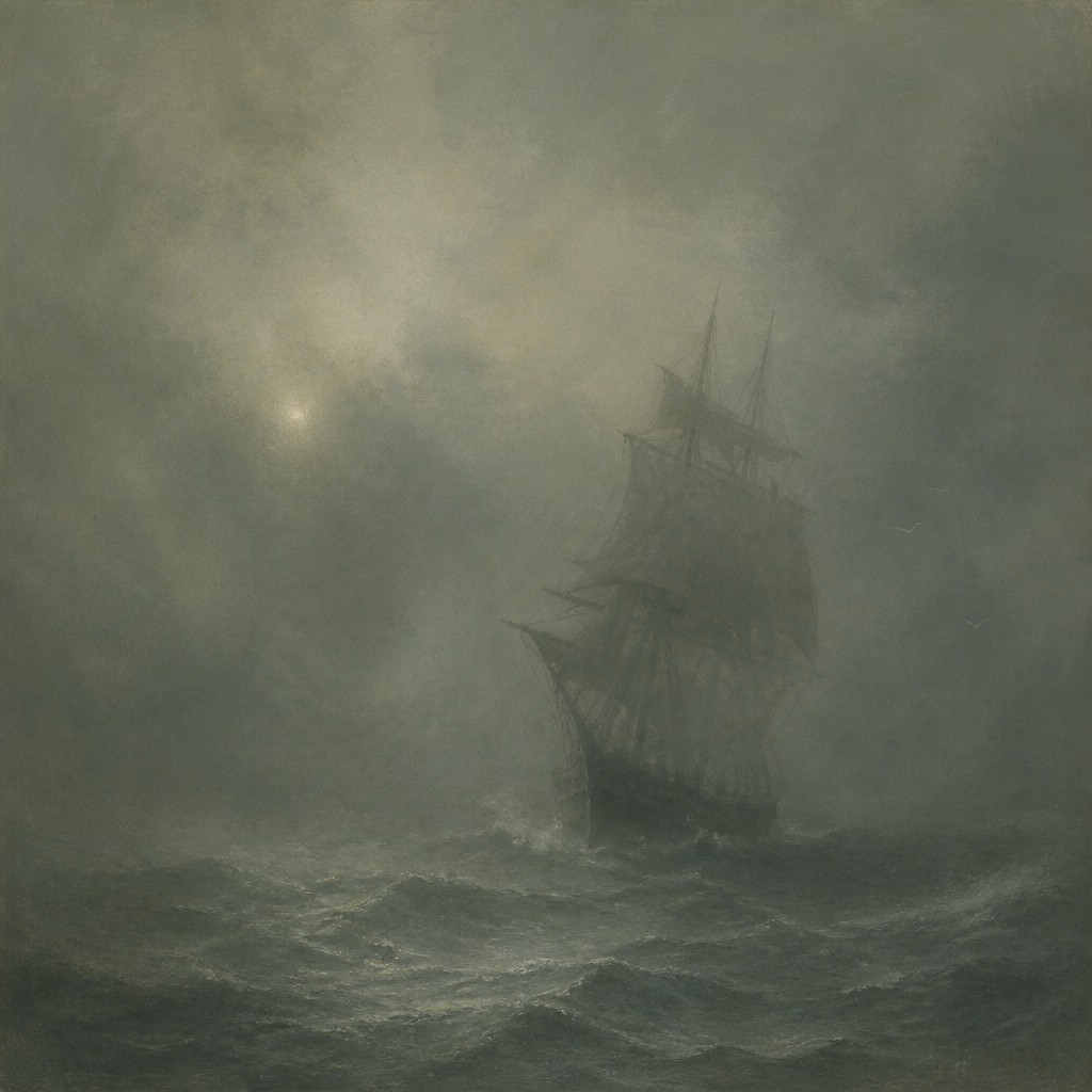 sailing ship on a stormy sea — Tonal Unity Art Style