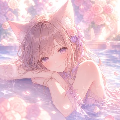 Cat girl in a pool
