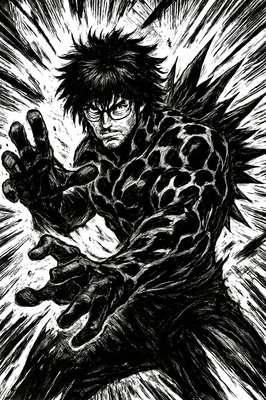 a black and white drawing of a demon