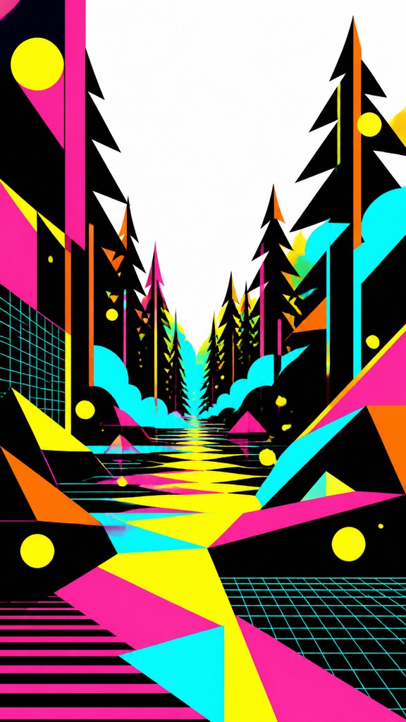 a mysterious forest path with fireflies and drifting mist, atmospheric vertical composition with open space at the top, no text