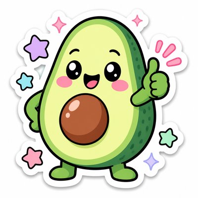 a happy avocado character giving a thumbs up, bold readable design on a plain background, no text