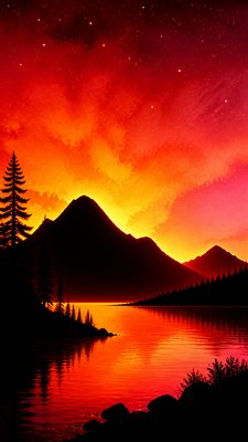 a tranquil mountain lake beneath a starry night sky, no people, no text
