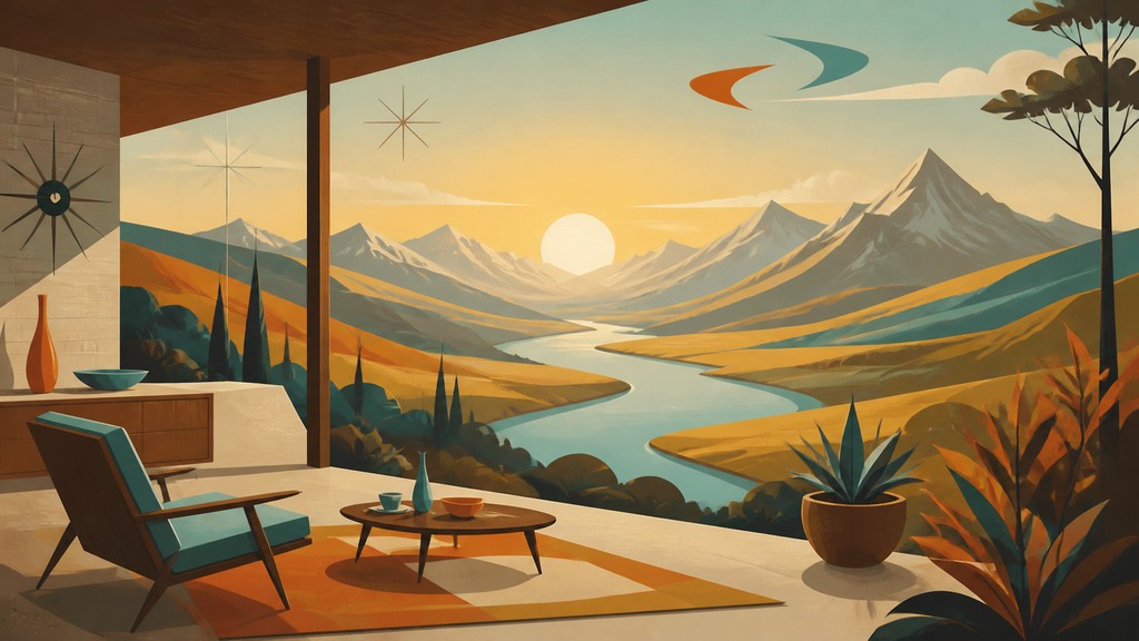 a vast valley with a river winding toward distant mountains at sunrise, no people, no text