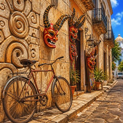 bicyle resting against a wall — Dominican Art Style