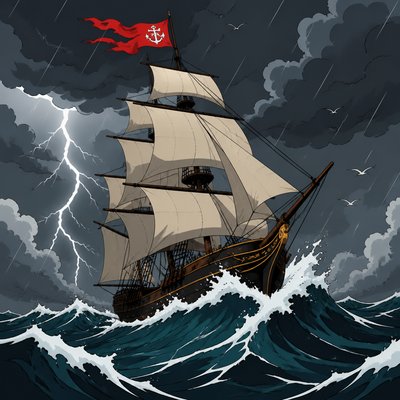 sailing ship on a stormy sea