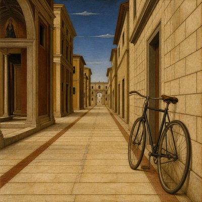 bicyle resting against a wall