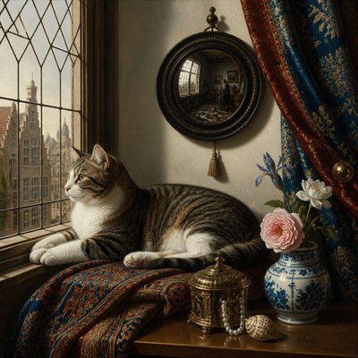 a cat lounging in a sunlit window