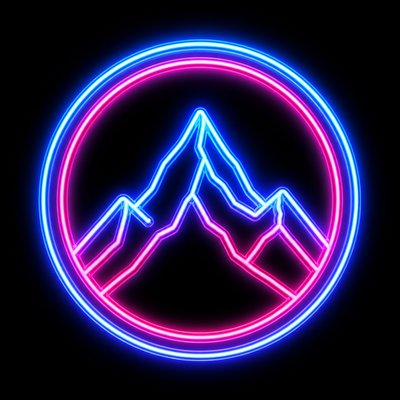 an emblem of a mountain peak inside a circle, simple bold shapes on a plain background, no text or lettering