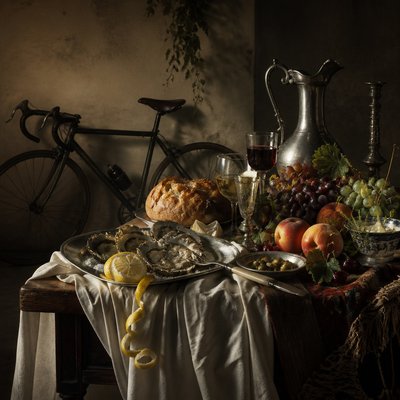 bicyle resting against a wall — Banquet Still Life Art Style