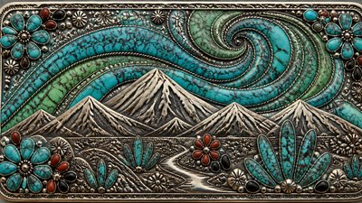 a flowing aurora over snowy peaks, wide sweeping composition, no people, no text