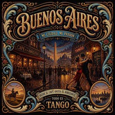 urban street with city activity — Argentine Art Style