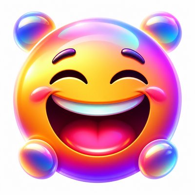 an exaggerated laughing face of an original round mascot character, bold and readable at small size, plain background, no text