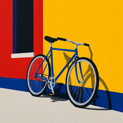 bicyle resting against a wall