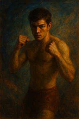 a painting of a shirtless man flexing his muscles