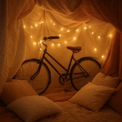 bicyle resting against a wall