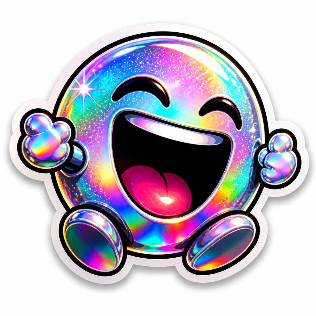 an exaggerated laughing face of an original round mascot character, bold and readable at small size, plain background, no text
