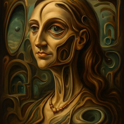 a painting of a woman with blue eyes