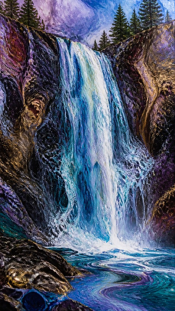towering waterfall cascading down a cliff