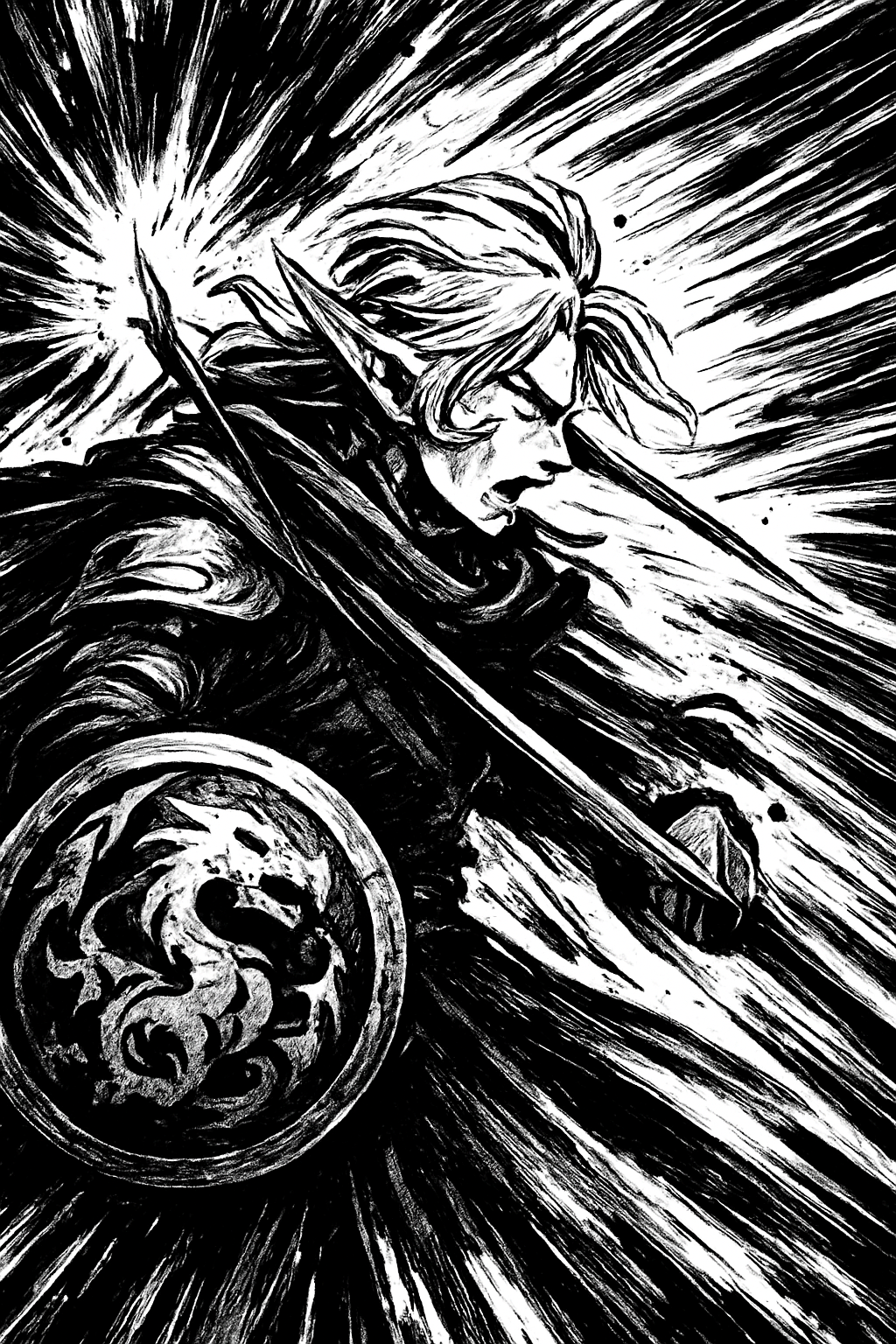 a painting of a man with a sword and shield
