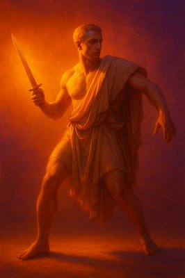 a painting of a man holding a sword