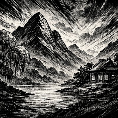 serene landscape with mountains and water