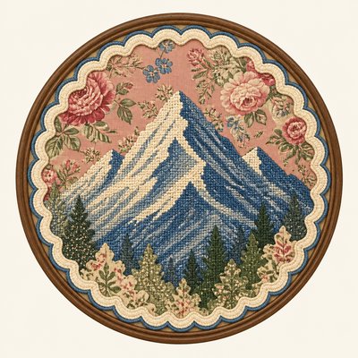 an emblem of a mountain peak inside a circle, simple bold shapes on a plain background, no text or lettering