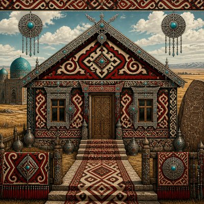 house with front view — Kazakh Art Style