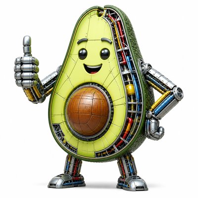 a happy avocado character giving a thumbs up, bold readable design on a plain background, no text