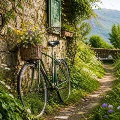 bicyle resting against a wall — Naturecore Aesthetic